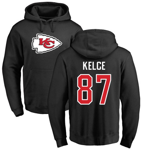 Men Kansas City Chiefs #87 Kelce Travis Black Name and Number Logo Pullover Hoodie->youth nfl jersey->Youth Jersey